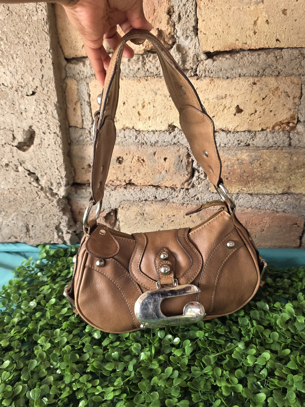 ​Vintage Guess Brown Y2K Shoulder Bag Oversized Silver Hardware